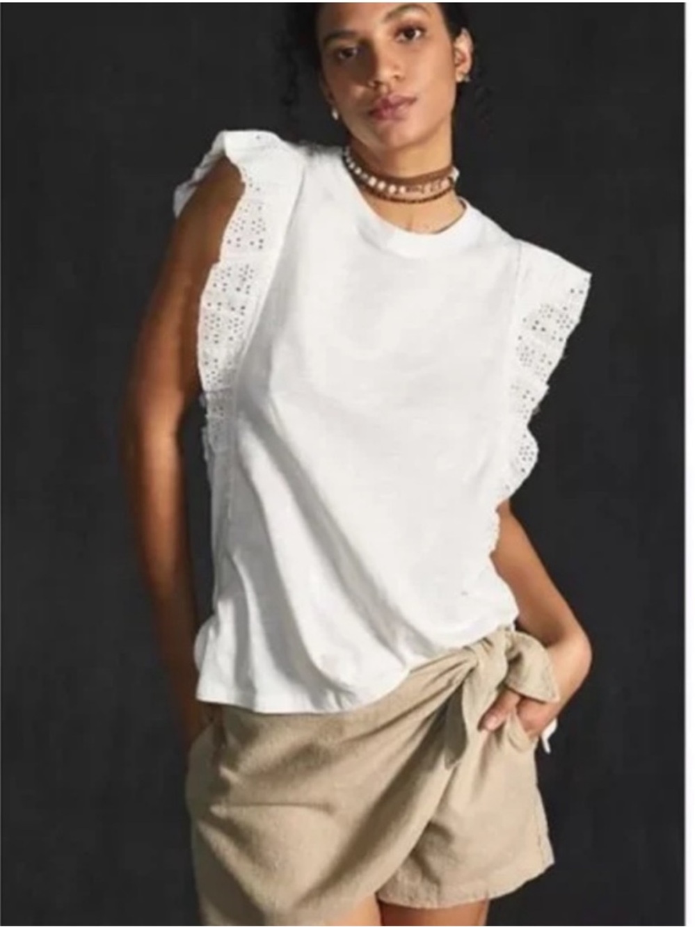 Pilot Ruffle Eyelet Flutter Sleeve White tunic Tank size medium